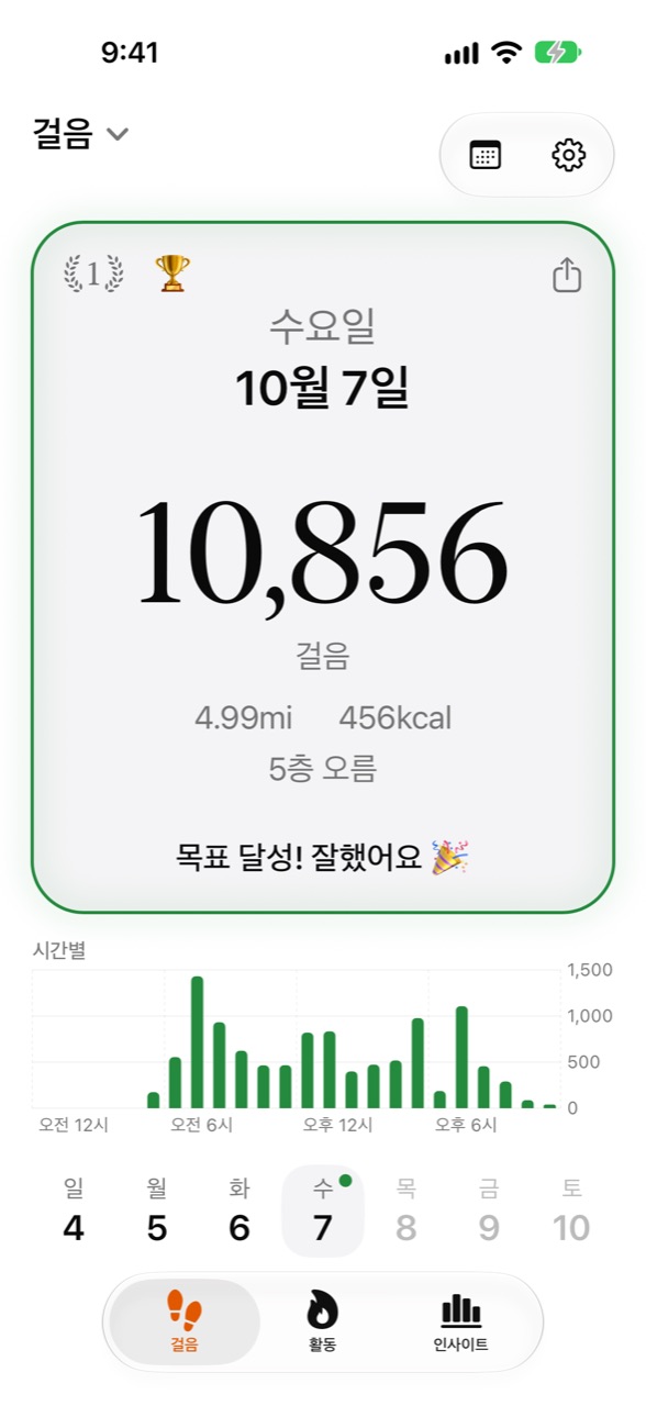 오늘의 걸음 수와 목표 진행률을 보여 주는 WeeRaa 홈 화면