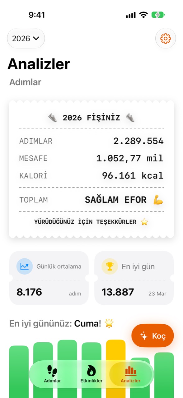 WeeRaa Analizler ekranı: yıllık istatistikler